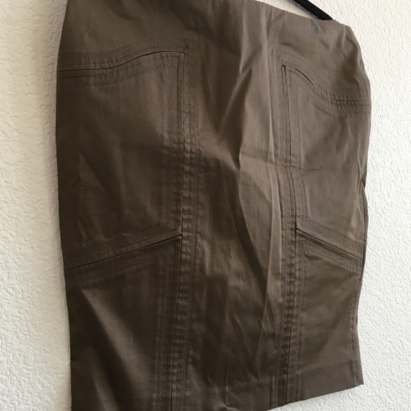Gucci Olive Brown Cotton Knee Length Pencil Skirt Tonal Stitching Size 8 - Picture 5 of 7